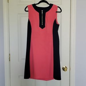 Coral and navy colorblock dress